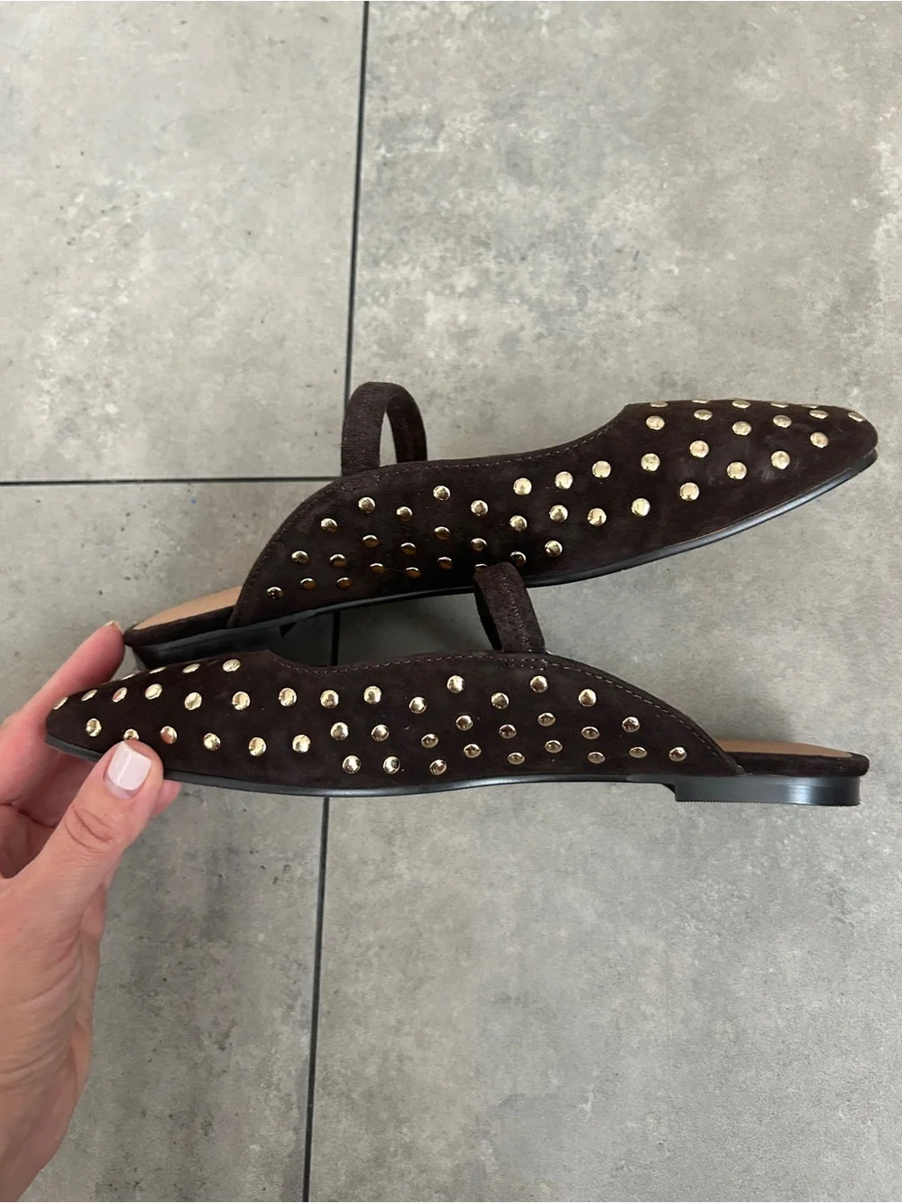 Madewell Greta Ballet Flat Mules Studded Suede Brown 6